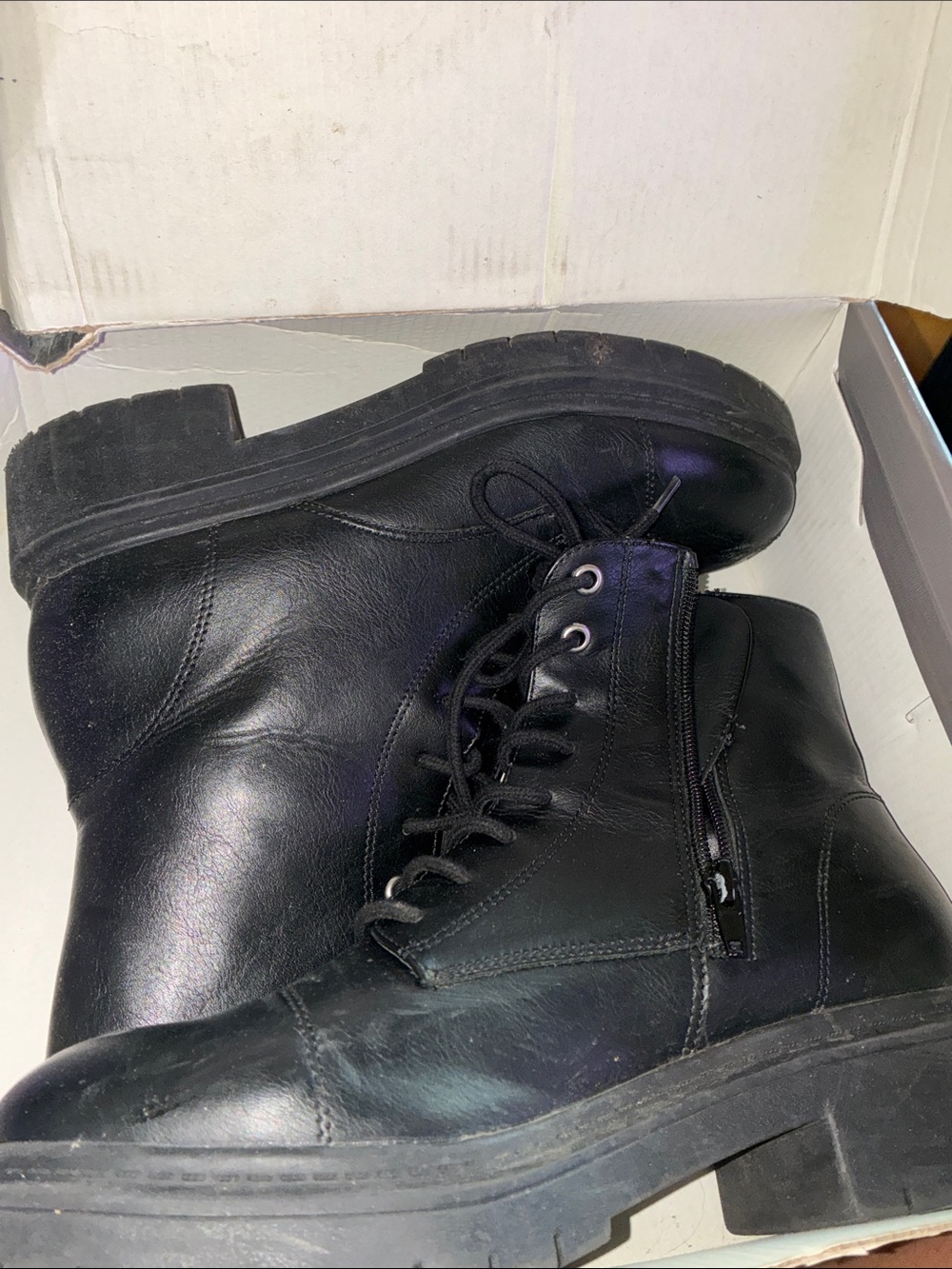 Style & Co. Black Leather Lace-Up Ankle Zip Boots